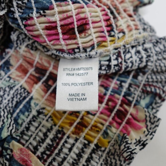 Haute Monde Floral Ruffle Trim Black White Houndstooth Printed Top Size Large - Picture 8 of 9